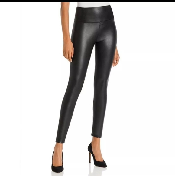 Maison d' Amalie Paris Leggings Faxu Leather Finish Women's M Black Mid Rise - Picture 2 of 11